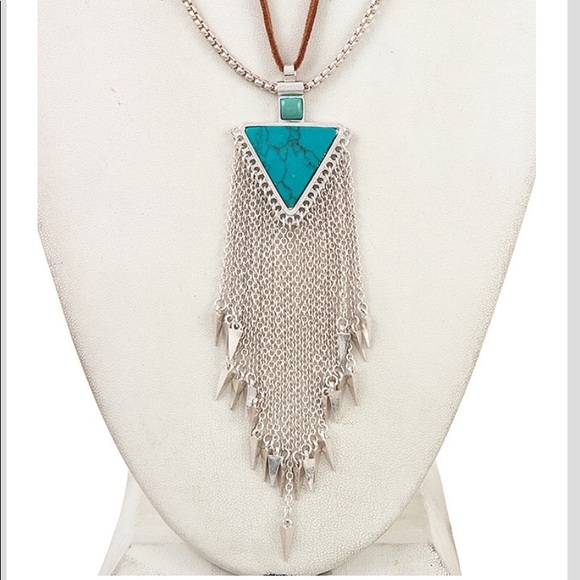 Layered Triangle Gem Fringe Necklace Set - Picture 3 of 4